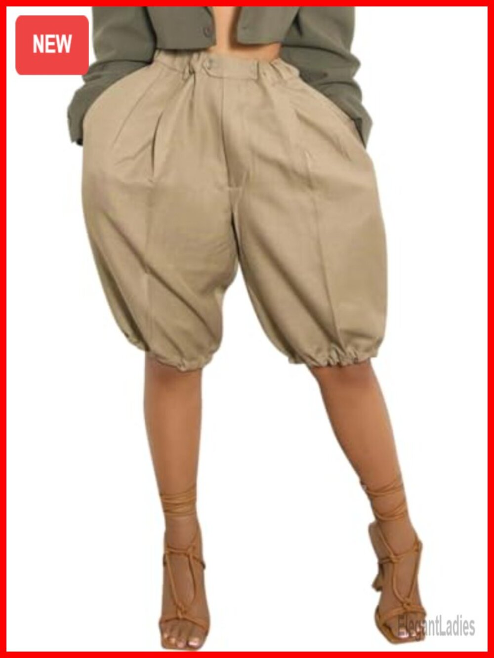 Women's High Waisted Wide Leg Bubble Bermuda Shorts with Pockets